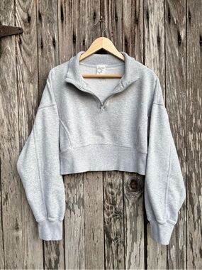 OFFLINE by Aerie Throw-Back Corset Cropped Quarter Zip gray extra large